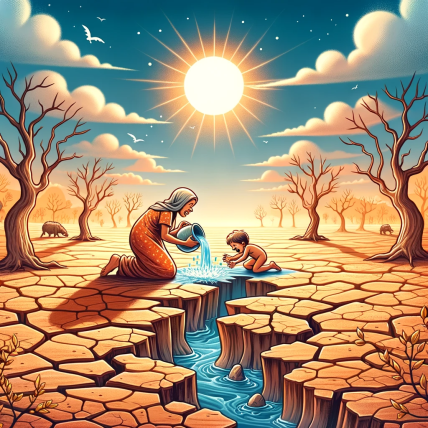 illustration_of_a_parched_earth_cracked_open_with_a_mother_and_her_child_desperately_searching_for_water._the_background_shows_dry_trees