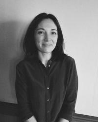 black and white head shot of a woman